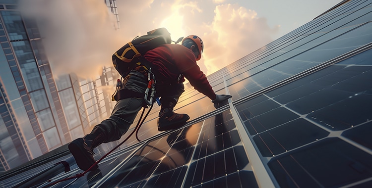 Solar panels at a 90-degree angle on the building facade